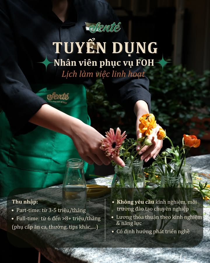 Senté tuyển nhân viên phục vụ part-time và full-time tại Hà Nội
