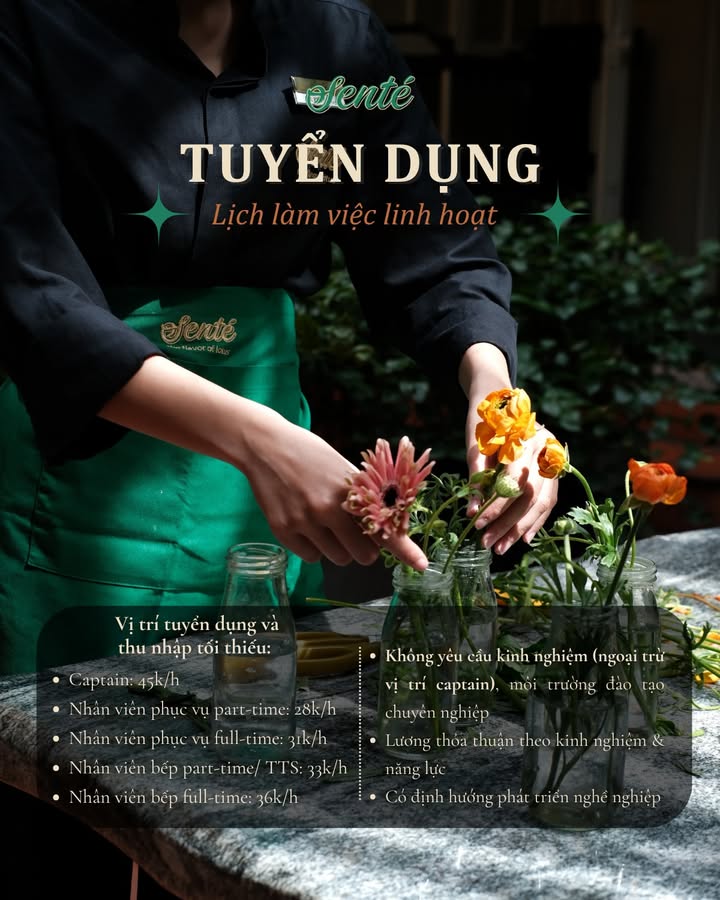 Senté tuyển nhân viên nhà hàng part-time và full-time tại Hà Nội