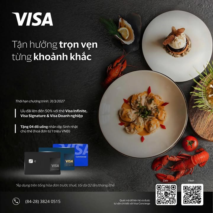 Đặc quyền ẩm thực dành cho chủ thẻ Visa tại hơn 69 nhà hàng cao cấp toàn quốc